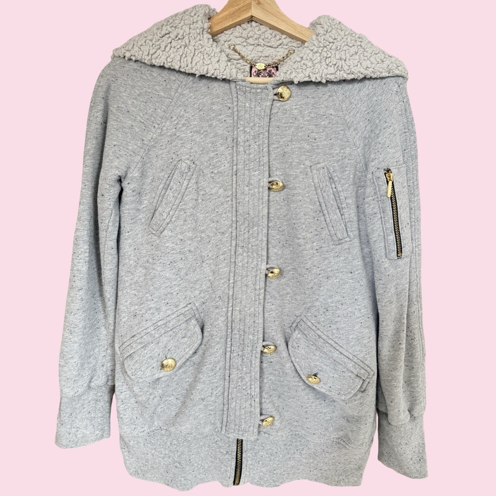 VINTAGE Y2K Juicy Couture Hoodie Sweatshirt Womens Small Faux Fur Lined Jacket